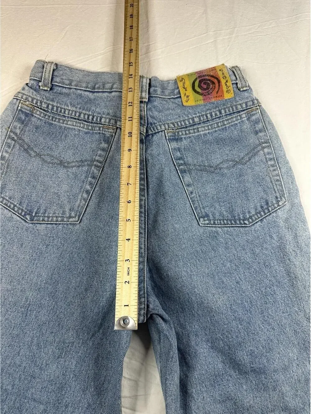 VNT 90s One World Plaid Patchwork Distressed Jeans Size 11 High Rise Straight - Picture 16 of 16